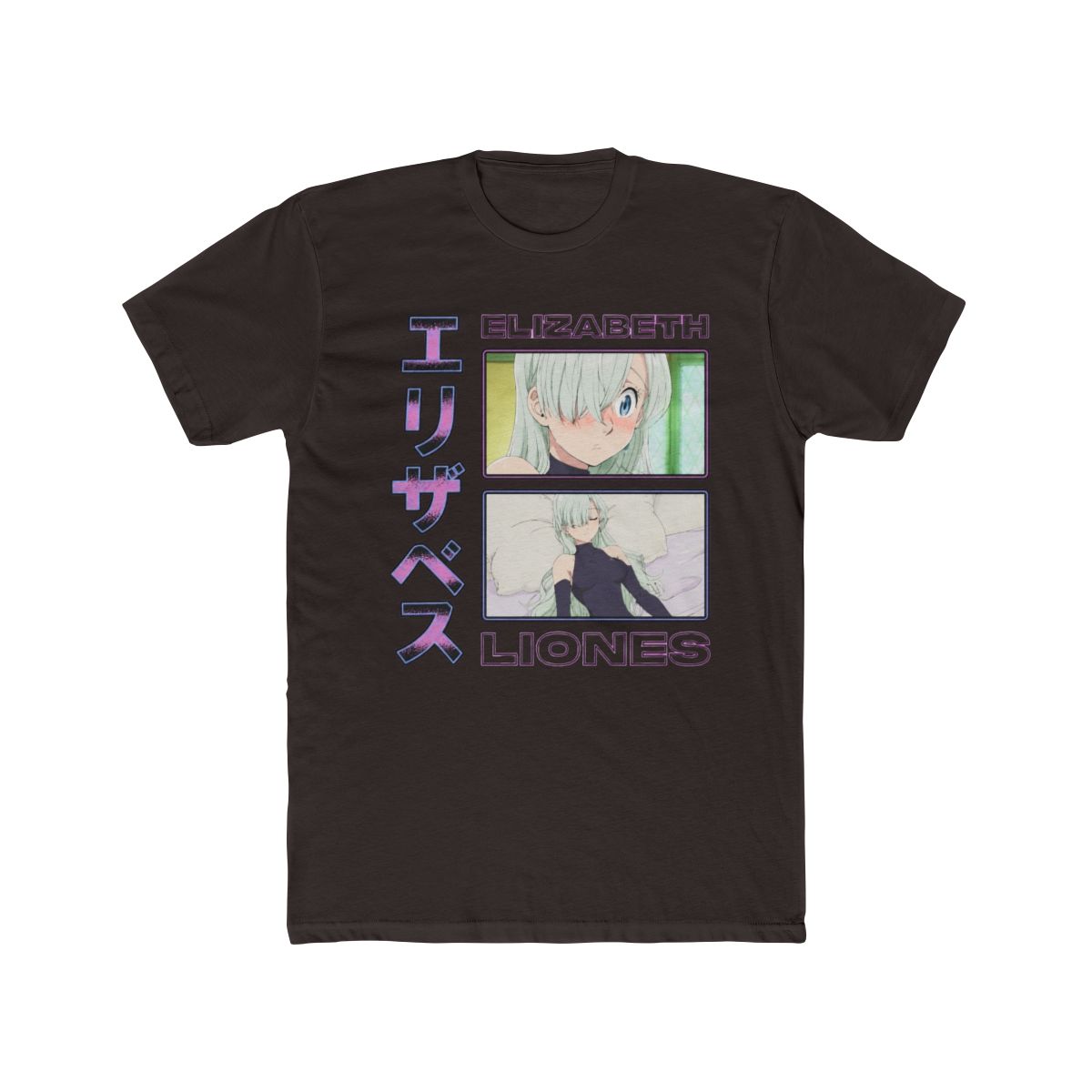 Seven Deadly Sins New Adult T Shirt - Elizabeth Liones Boxed Images along Kanji | The Seven Deadly Sins - alternate angle 2, merchandise