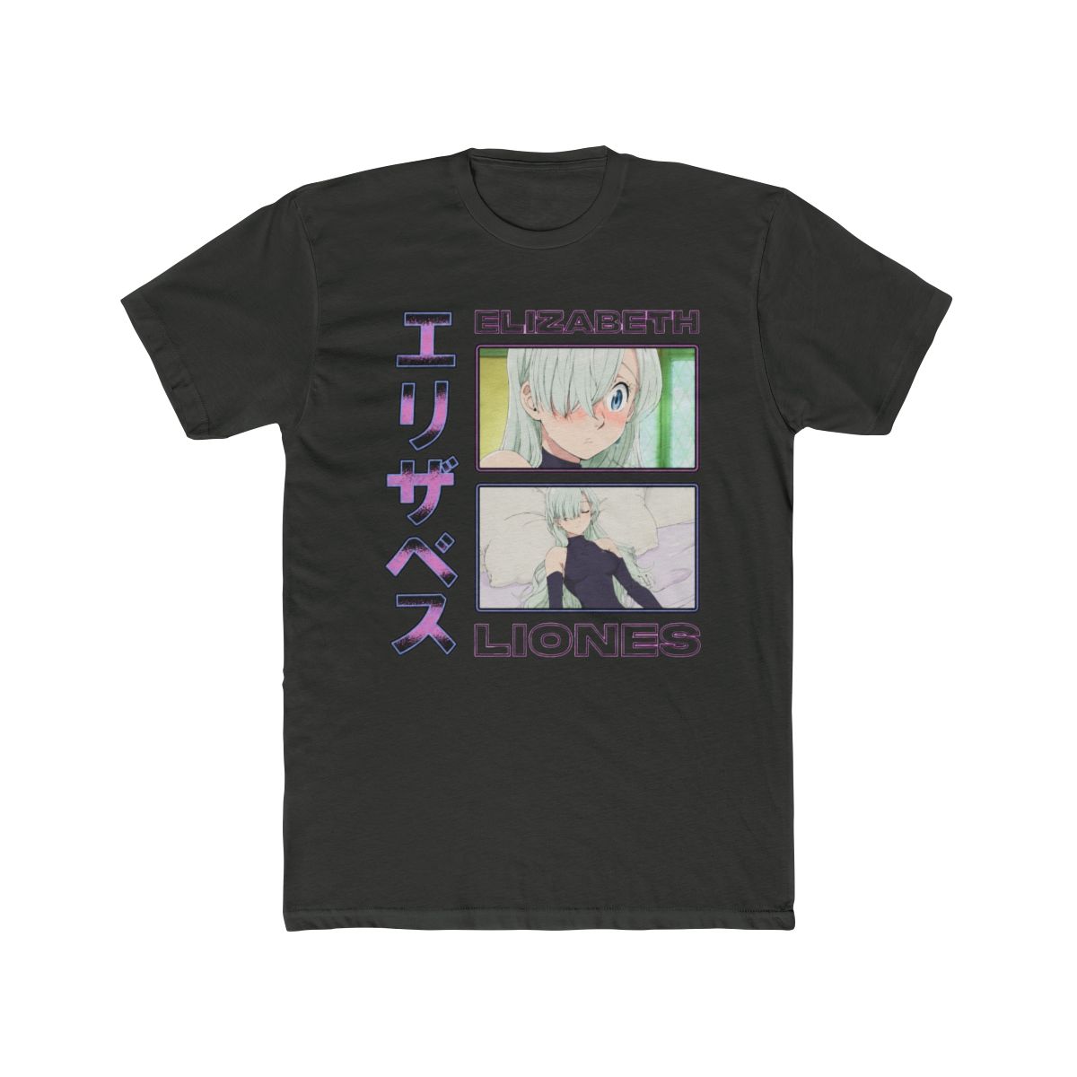 Seven Deadly Sins New Adult T Shirt - Elizabeth Liones Boxed Images along Kanji | The Seven Deadly Sins - alternate angle 5, merchandise